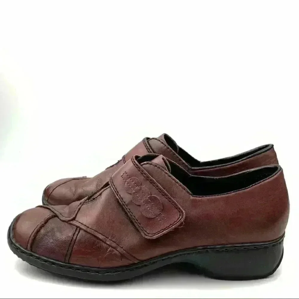 Rieker womens flats size 37 burgundy leather sticky strap walking